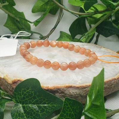 Pulsera de piedra lunar y piedra solar dorada natural cuentas de 6 mm cordón elástico ajustable Foto 1 de 3