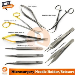Micro Castroviejo Needle Holder TC Scissors Noyes Spring Microsurgery Tweezers - Picture 1 of 9