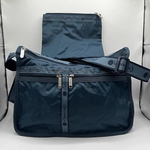 Lesportsac Teal Blue Logo Deluxe EVERYDAY Shoulder BAG Messenger Large Pouch - Picture 1 of 14
