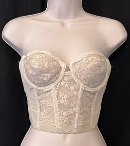 VTG 80s Backless Young Smoothie Steampunk Corset Bustier Strapless Bra 32C Ecru - Picture 1 of 6