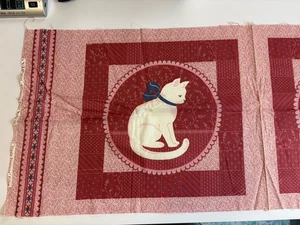 White Cat W/Bow Pillow Quilt Fabric Panel VIP Cranston Simple Treasures 80’s Vtg - Picture 1 of 6
