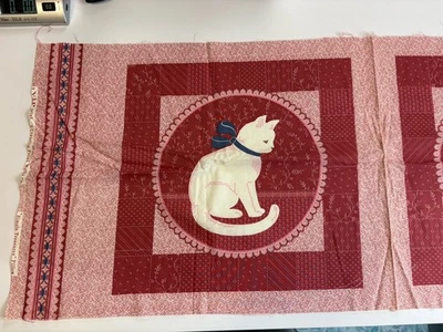 White Cat W/Bow Pillow Quilt Fabric Panel VIP Cranston Simple Treasures 80’s Vtg - Image 1 of 4