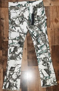 Rockstar Original Cargo Pants Mens 36 Camo White Stacked Skinny Flare New - Picture 1 of 14