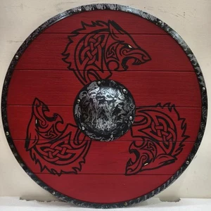 Fenrir Red Wolf Authentic Battleworn Viking Shield - Picture 1 of 16