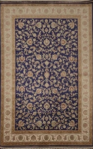 Luxurious -inspired Navy Blue Room Size Rug with intricate Floral Carpet 7x10 - Picture 1 of 17