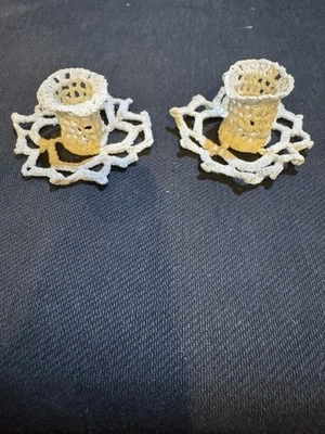 Vintage Crochet Starched Candle Holder for Small Candles Christmas Decor - Image 1 of 4
