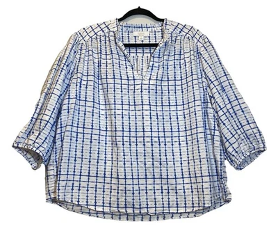 Top Charter Club Lujo Mezcla de Lino Manga Abullonada Talla XL Azul Blanco Playa Boho Foto 1 de 4