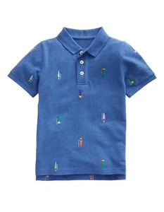 Mini Boden NEW Boys Pique Polo Shirt in Blue Paddle Boards Sizes 7-8, 11,13,14 Y - Picture 1 of 5