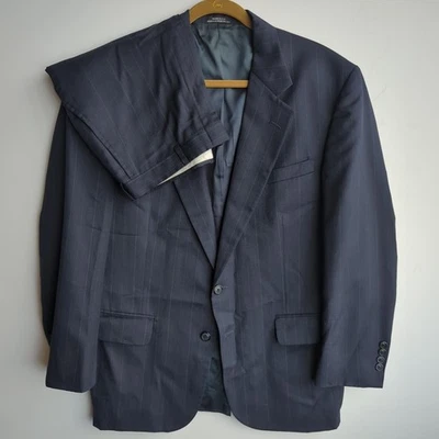 STAFFORD Vtg Navy Blue Striped Custom Fit SUIT 42R COAT JACKET 32x28 Pants  - Image 1 of 4
