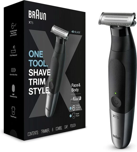 Braun XT5200 Wet and Dry all-in-One Wireless Electric Razor with 6 Attachments - Black/Grey-Metal