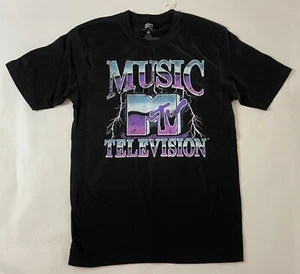 MTV Music Television LIGHTNING LOGO Black T-SHIRT Men Size Medium - Picture 1 of 7