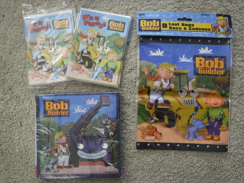 NEW Bob the Builder Birthday Items, 11 Invitations, 16 Napkins, 8 Treat Bags - Image 1 of 4