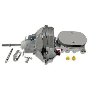 Chrome 9" Single Brake Booster & Smooth Top 1 1/8" Bore Brake Master Cylinder - Picture 1 of 5