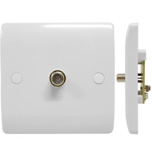 Satellite Wall Socket F Type Single Sky TV Connector Female White Round Edge - Picture 1 of 6