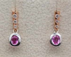 9ct Blanco & Oro Rosa Natural Pendientes de Rosca Zafiro Tachuelas Británico - Imagen 1 de 10