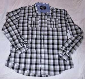 ECKO UNLTD BIG MAN 2X 3X BLACK PLAID L/S CASUAL FASHION BUTTON SHIRT DENIM TRIM  - Picture 1 of 5