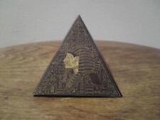 Egyptian Pyramid paperweight hieroglyphic motif HASSAN etched brass sand filled
