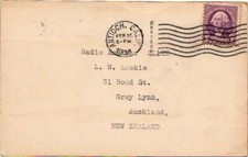 California Antioch 1938 machine  3c Washington QSL W6NVN Card to New Zealand.