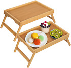 Bed Tray Table with Folding Legs Bamboo Breakfast in Bed for TV Table 2 Pack