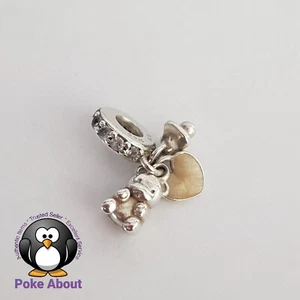 Genuine Pandora 3 Baby Treasures Heart Dummy Bear Silver CZ Dangle Charm 792100 - Picture 1 of 6
