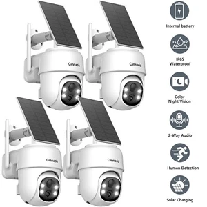 4 Pack 2K Wireless Solar Camera WIFI Security Outdoor Battery 360°PTZ Home House - Picture 1 of 16