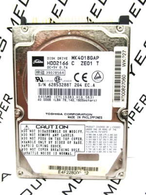 Toshiba 40GB MK4018GAP IDE (HDD2166 C ZE01 T) Laptop HardDrive WIPED & TESTED! - Image 1 of 3