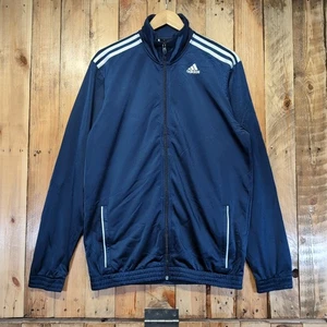 Adidas Trainingsjacke Herren Large dunkelblau weiß 3 Streifen durchgehender Reißverschluss sportlich - Bild 1 von 7