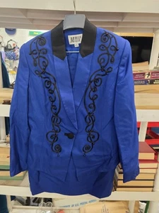 Donna Morgan 2-Piece Blue Evening Suit (Jacket & Skirt) 80's Sz 8 - Picture 1 of 11