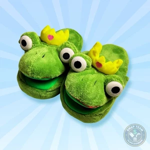 Cuddle Mates Frog Prince Slippers Kids 3/4 Plush Funny Green Crown Cozy Gift - Picture 1 of 5