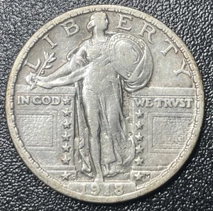 Quartiere argento liberty in piedi 1918 25c VF molto bello - Foto 1 di 2