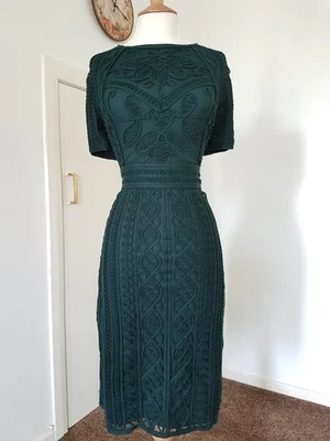 PHASE EIGHT Dress Sz 14 Green Pencil party wedding Guest Tapework Fitted Wiggle  - Image 1 of 4