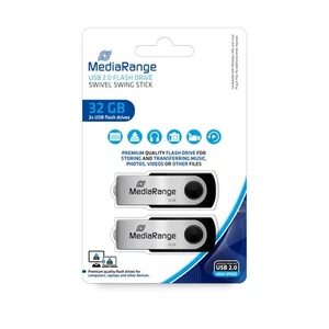 MediaRange USB 2.0 Memory Stick 32GB - Pack of 2 - Mini USB Flash Drive with Sec - Picture 1 of 6