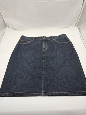 Liz Claiborne Denim Skirt  Blue Comfort Stretch Size 16 Slit Casual Western - Image 1 of 4