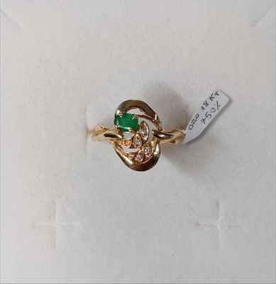 Anello vintage in Oro giallo 18 Kt 750% con vero Smeraldo E Diamantini -NUOVO!- - Imagen 1 de 4
