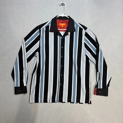 Tallia Sport Shirt Mens L Black/Grey stripe Button Down Long Sleeve Poly Blend - Image 1 of 4