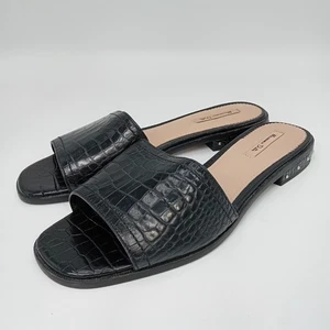 Massimo Dutti Sandals UK 6.5 EU 39 Womens Black Leather Studded Low Heel FLT-FPL - Picture 1 of 10