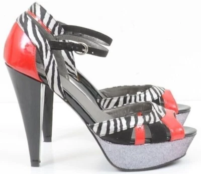 Sapato Feminino G by Guess Vermelho Patente Preto Zebra Plataforma Peek A Boo Tamanho 8 - Imagem 1 de 4
