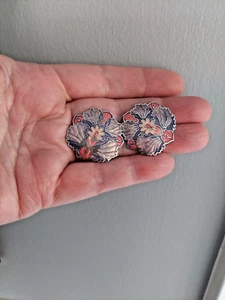 Vintage Cloisonné Enamel Pierced Earrings, Shades of Pink, Approx. 1 “ - Picture 1 of 8