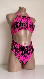 Schminke 🔥 Flames fire Monokini pole dance wear mesh UV neon luminous bodysuit - Picture 1 of 45