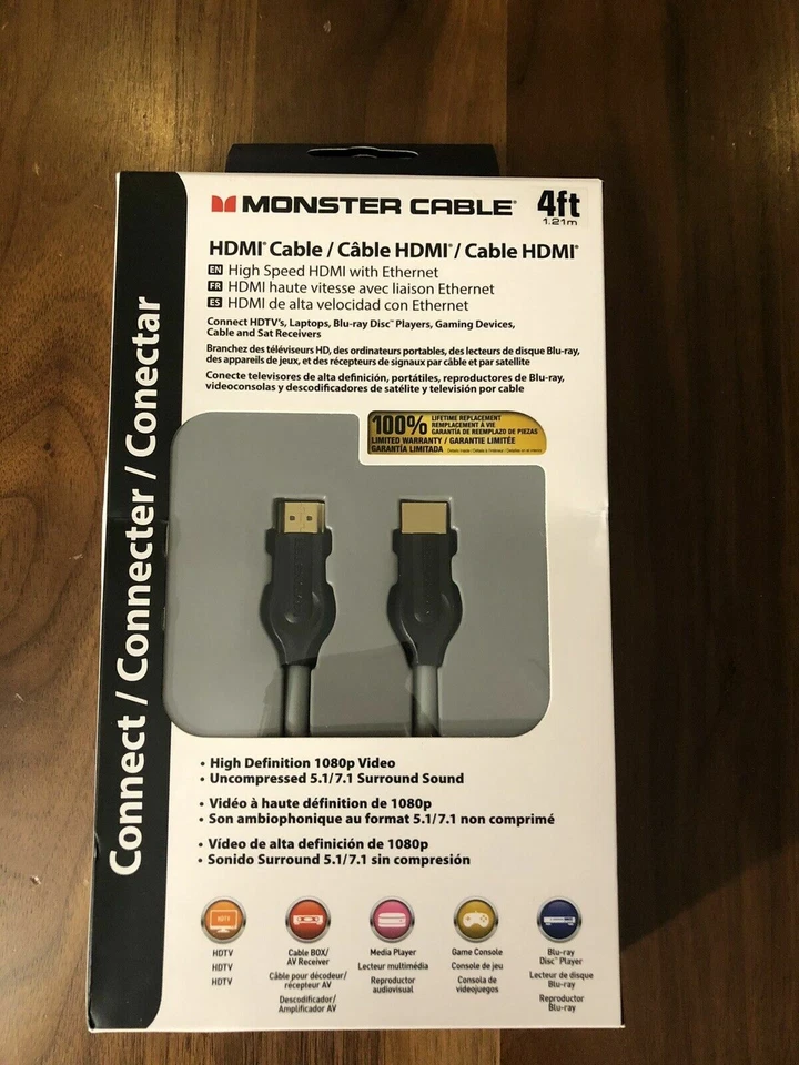 MONSTER CABLE 4ft. HD 1080p High Speed HDMI with Ethernet - NIB - Image 1 of 1
