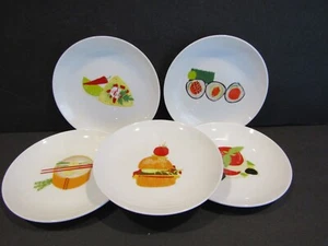 CRATE & BARREL Set of 5 APPETIZER 1-Hamburger 1-CAPRESE 3-Sushi 6.75" PLATES - Picture 1 of 8
