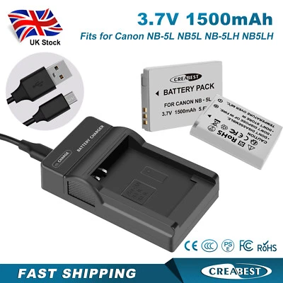 CREABEST 2x Batería NB-5L NB5L NB-5LH NB5LH + Cargador Para Canon IXUS 800 850 960 980 990