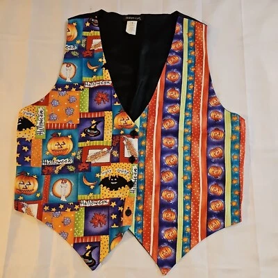 Chaleco de Botón Temático de Halloween Robyn Lyn De Colección L/XL Sombrero de Bruja Murciélagos Calabaza Foto 1 de 4