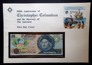 Bahamas "500th ANN OF CHRISTOPHER COLUMBUS & DIS OF AMERICAS" Banknote FDC 1992 - Picture 1 of 13
