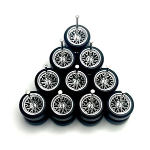 5x Sets Chrome BBS Real Rider Wheels With Rubber Tires For 1/64 Scale Cars - Picture 1 of 3