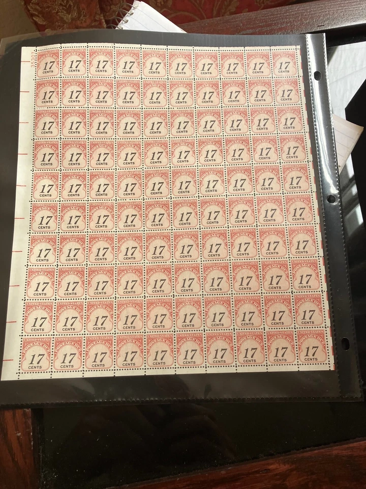 U.S #J104 17¢ POSTAGE DUE SHEET mint N/H Dull Gum 35307 Premium Series - Image 1 of 3