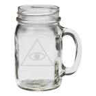 All Seeing Eye 12 oz Hand Etched Glass Mason Jar Mug