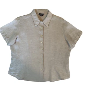 Lands End Womens 16 100% Linen Button Up Blouse Short Sleeve Casual Ladies Top - Picture 1 of 10