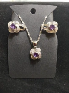 Damen Amethyst Huggie Ohrringe und 16" Halskette Trio Set - Bild 1 von 5