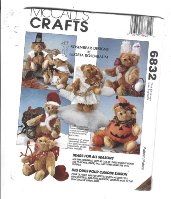 McCalls Crafts Sewing Pattern 6832 Bears for All Seasons Gloria Rosenbaum Teddy - Image 1 of 2